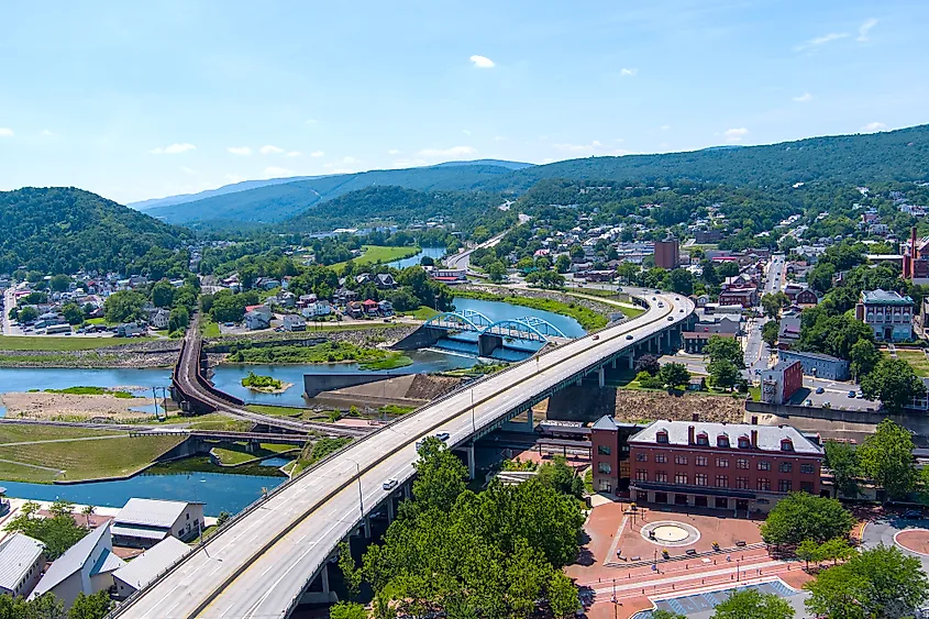 Aerial view of Cumberland, Maryland.