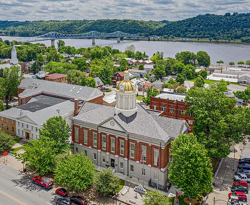 Overlooking the Jefferson County Courthouse in Madison, Indiana.