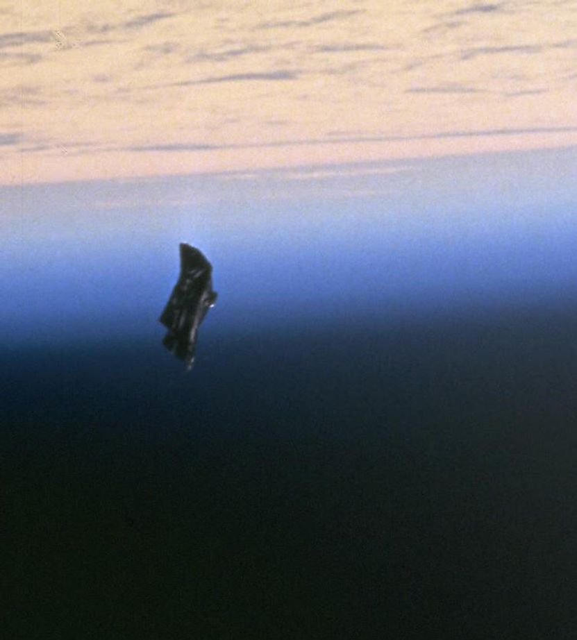 A lost drifting thermal blanket photographed in 1998 during STS-88