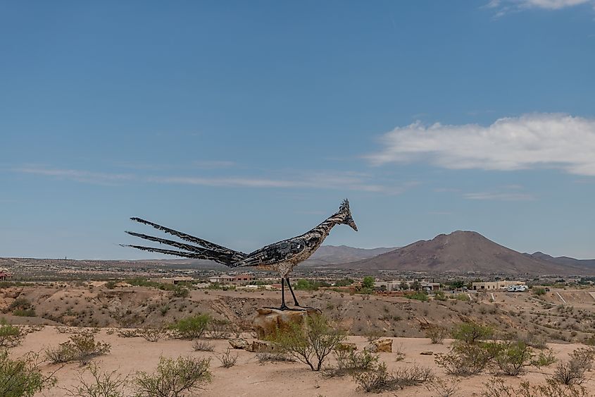 Recycled Roadrunner sculpture at a rest stop in Las Cruces, New Mexico