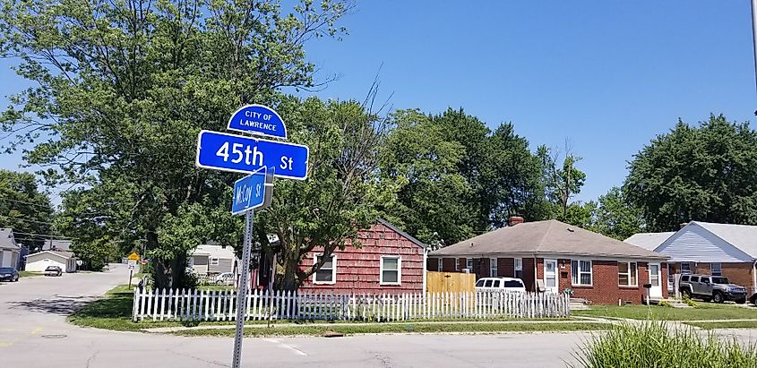 Houses along 45th Street in Lawrence, Indiana