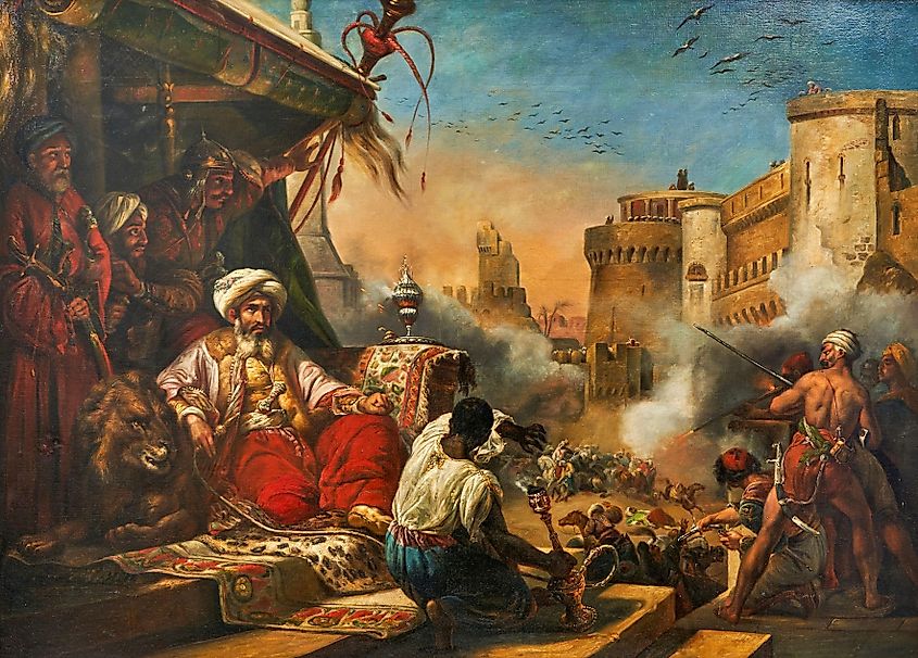 Massacre of the Mamelukes by Horace Vernet, 1819. The painting depicts the 1811 massacre of Mamelukes at the Citadel of Cairo in 1811