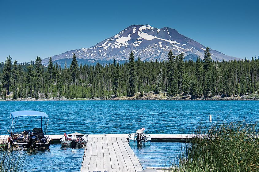 Lava Lake, along the Cascade Lakes Scenic Byway near Bend Oregon, with Mt. Bachelor in the background.