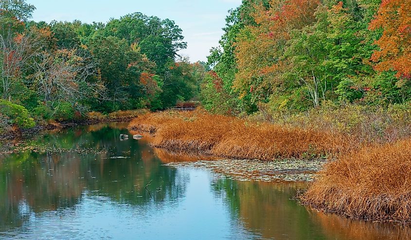 Autumn scenery of Sudbury river Ashland MA USA