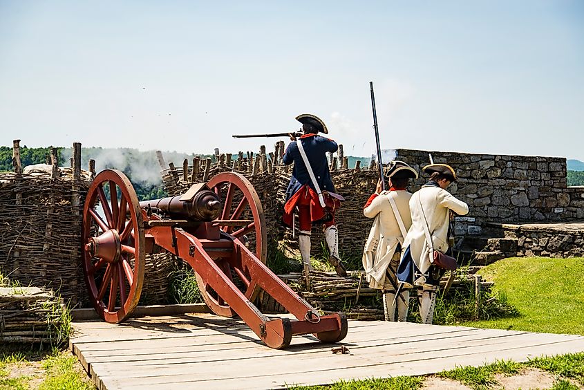 Historical wars re-enacted by actors in Fort Ticonderoga, New York