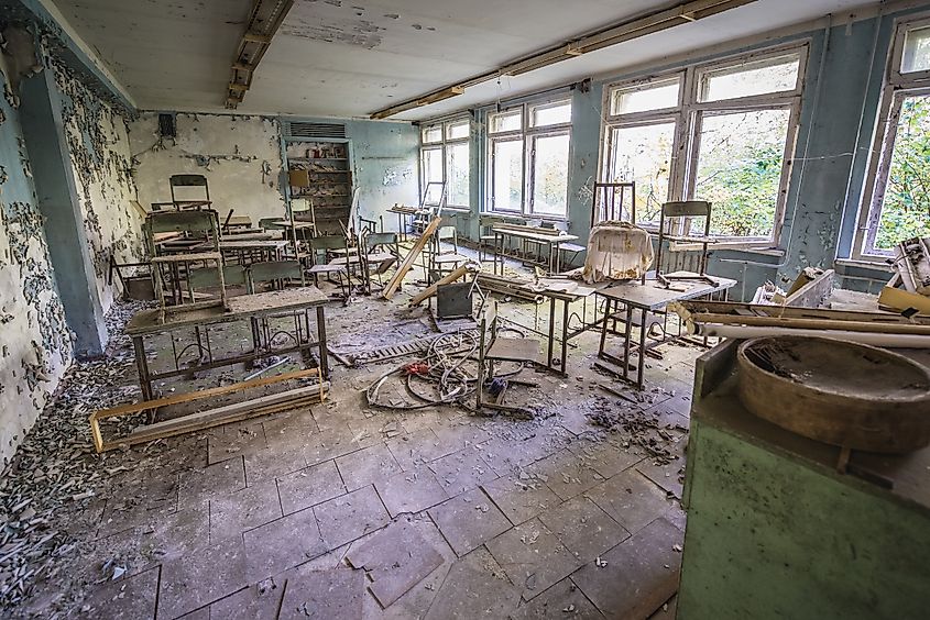 An abandoned classroom in Pripyat.