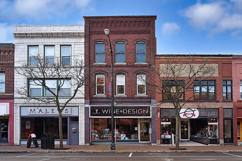 Market Street in the Gaffer District has well preserved 19th century buildings with interesting stores.