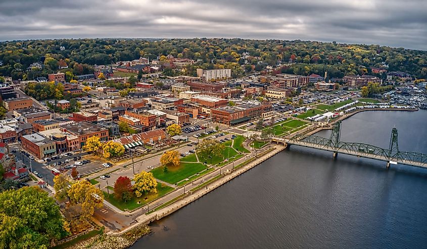 Aerial view of Stillwater, Minnesota in autumn.
