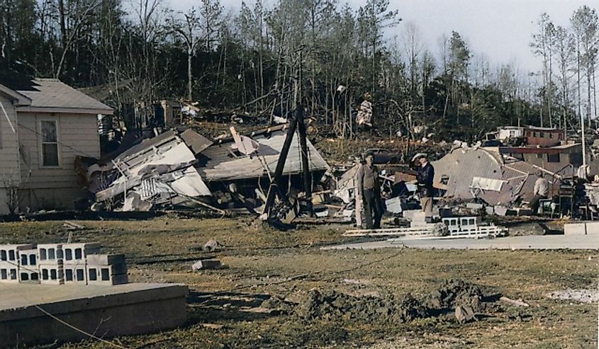 Mobile home damage, St. Clair County F3 Tornado - January 10, 1975