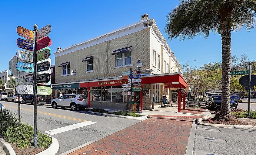 Colorful Mount Dora's downtown area, a popular tourist destination.