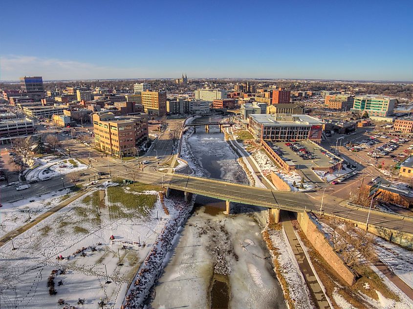 Downtown Sioux Falls, South Dakota during winter