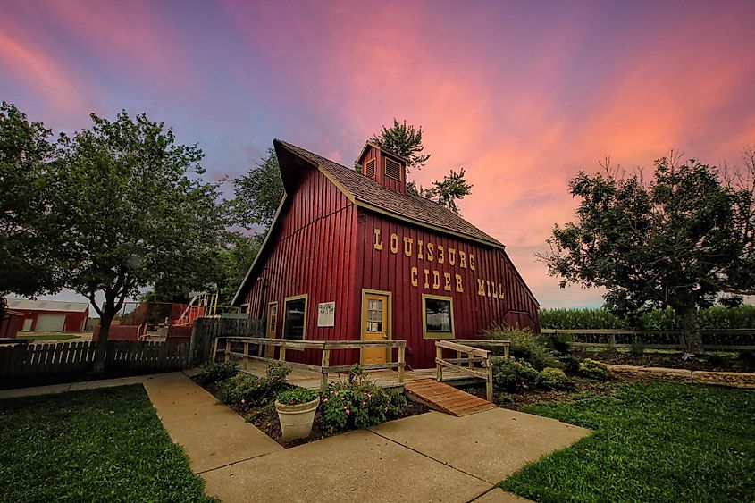 Louisburg Cider Mill at sunset in summer.