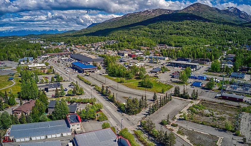 Aerial View of the Anchorage Suburb of Eagle River, Alaska