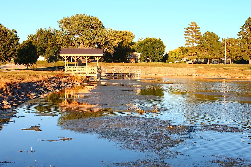 Evening landscape at Lake Helen in the Nebraska town of Gothenburg.