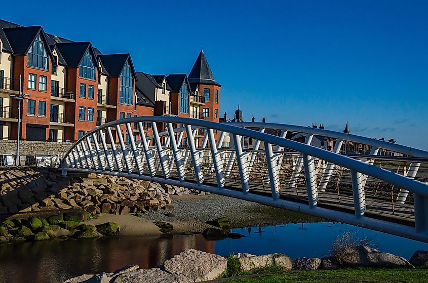 Modern bridge on the promenade in Newcastle, County Down, Northern Ireland.
