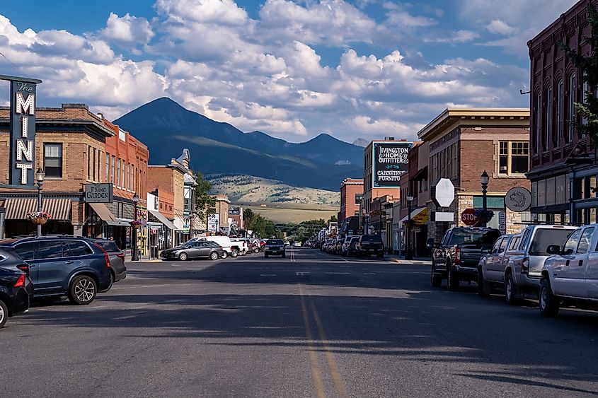 View of the downtown area of Livingston Montana, gateway to Yellowstone National Park