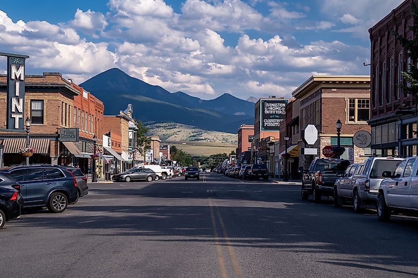 A street in downtown Livingston, Montana.