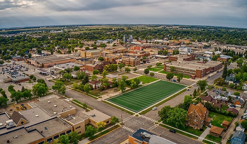 Aerial View of Jamestown, North Dakota along Interstate 94