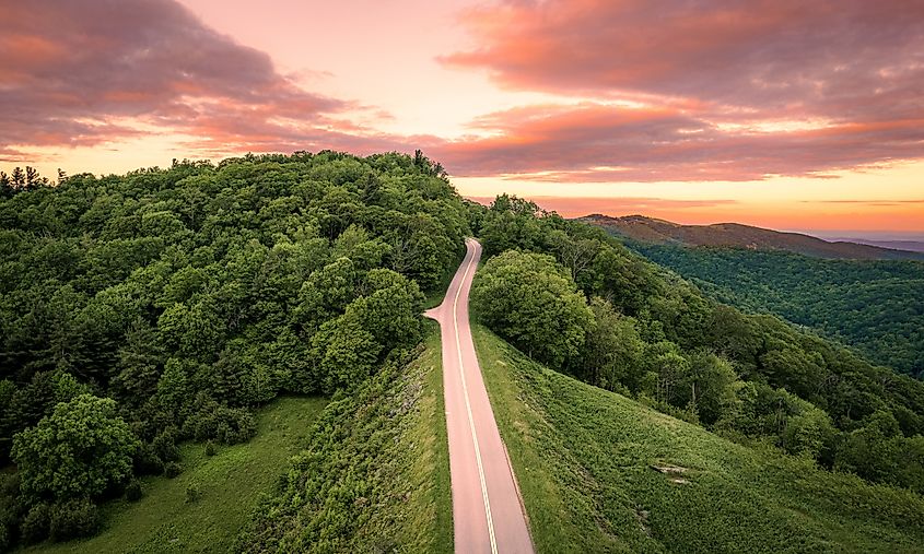 Aerial view of Blue Ridge Parkway in North Carolina.
