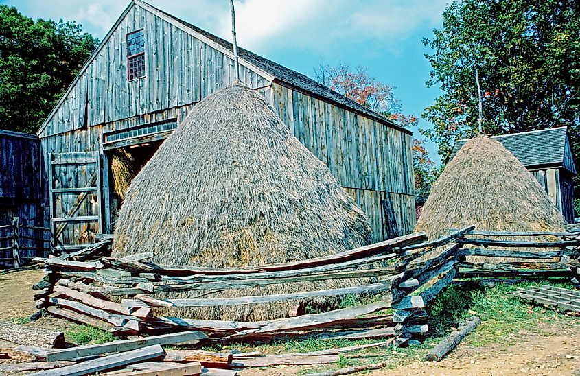 Haystacks at Old Sturbridge Village in Sturbridge, Massachusetts. 