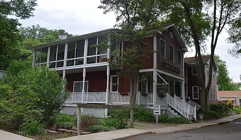 Front of the house on the northwestern corner of the junction of Mill and Selma Streets in Elsah, Illinois, United States.