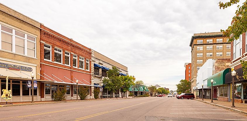 The old business district on Broadway Street in Muskogee, Oklahoma