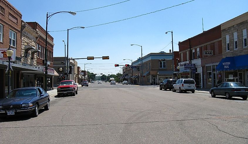  Looking West towards the main intersection in downtown Sidney, Nebraska.