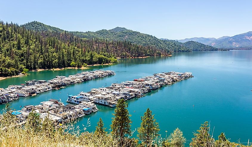 Shasta Lake Marina in Shasta Lake, California.