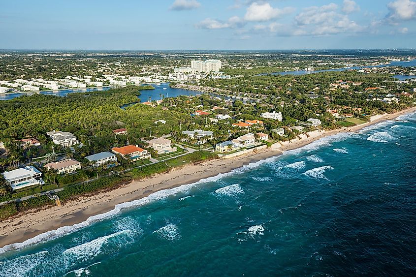 aerial view of atlantic ocean shoreline at palm beach county in florida, winter 2013