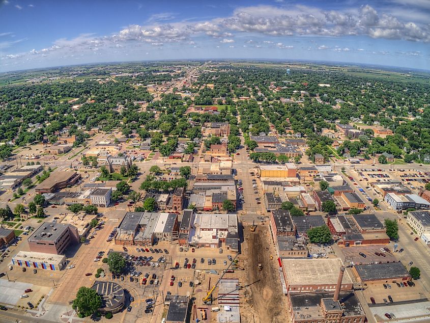 Aerial view of Yankton in South Dakota.