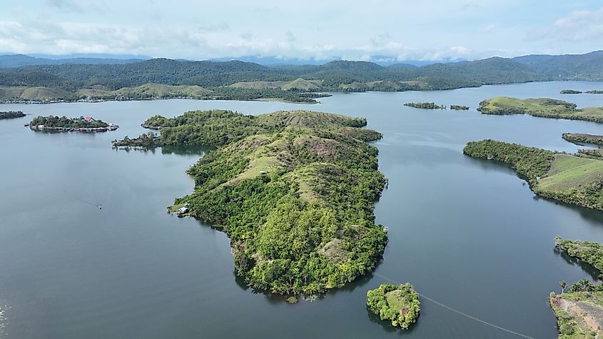 Aerial view of Lake Sentani in Papua, Indonesia