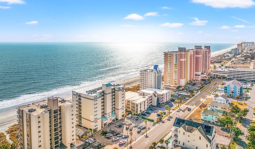 The Atlantic shoreline at North Myrtle Beach, South Carolina