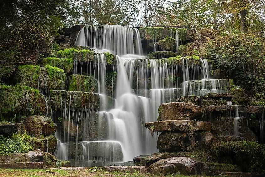 Artificial stone waterfall in Tuscumbia Spring Park.