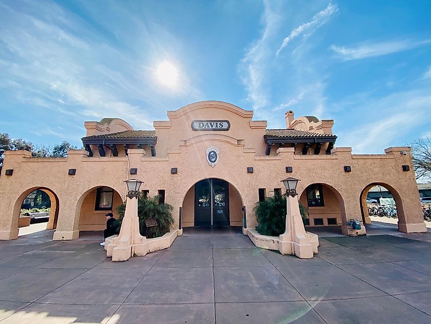 Famous pink Amtrak train depot in Davis, California