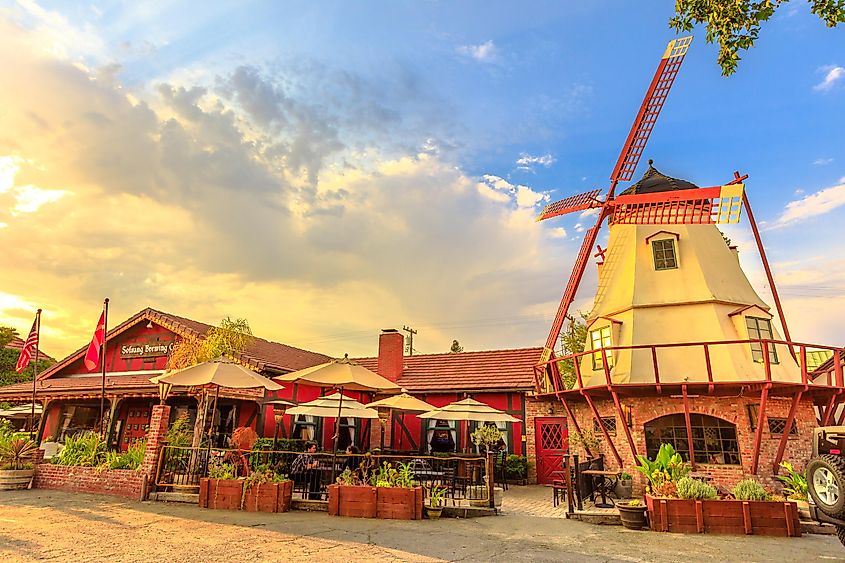 Windmill at sunset in Santa Ynez Valley, Solvang, California.