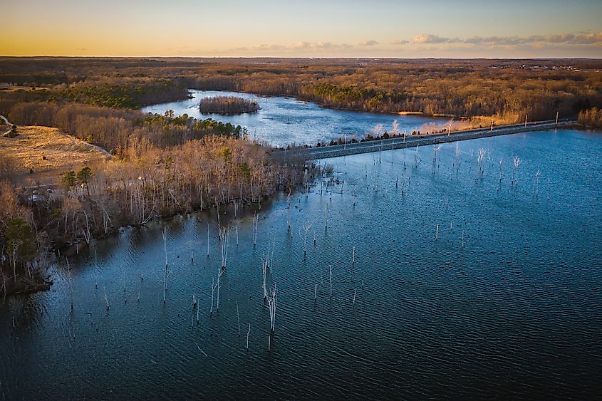 Aerial of Manasquan Reservoir, New Jersey. 