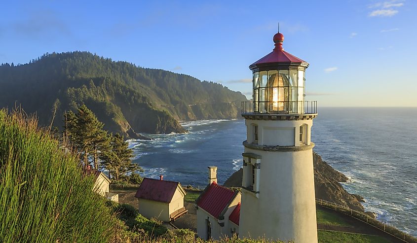 Heceta Head Lighthouse and sea in Florence, Oregon.