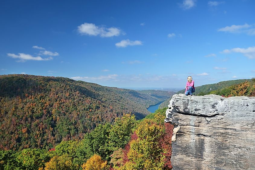Hiker looking over Coopers Rock State Forest
