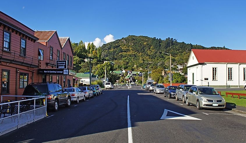 The New Zealand small town. Street and building in Thames, Coromandel