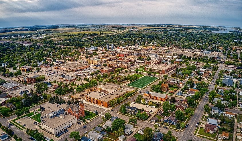 Aerial View of Jamestown, North Dakota along Interstate 94