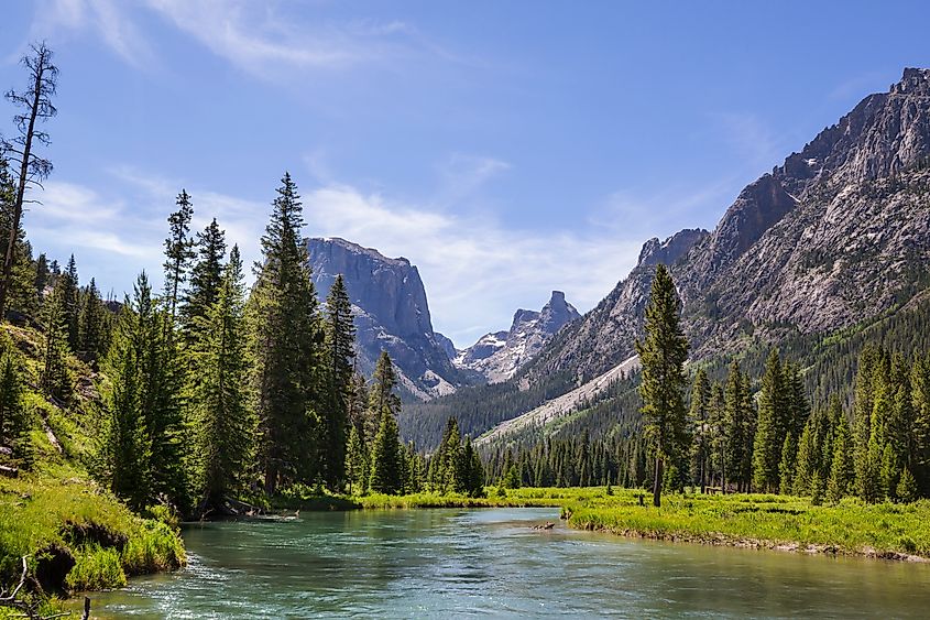 Hike in Wind River Range in Wyoming, USA. Summer season.