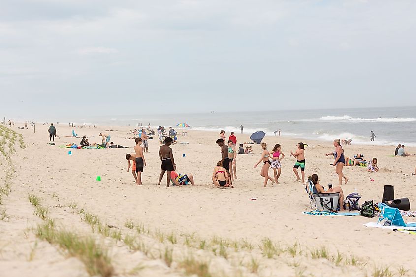 Weekend beach crowds at Assateague State Park, Berlin, Maryland