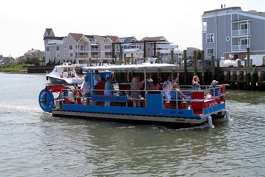 Tourists enjoying a boat ride in Cape May, New Jersey.