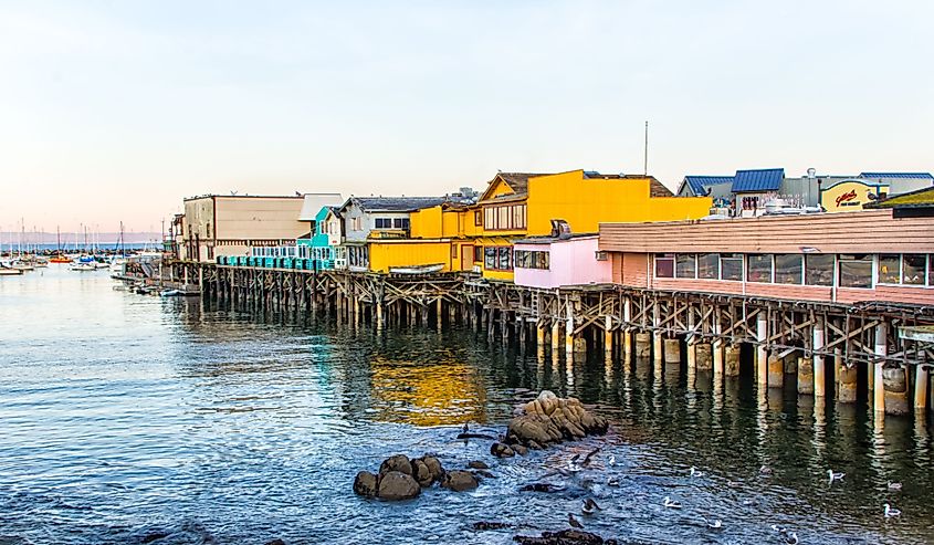 Monterey Wharf and Marina in the winter.