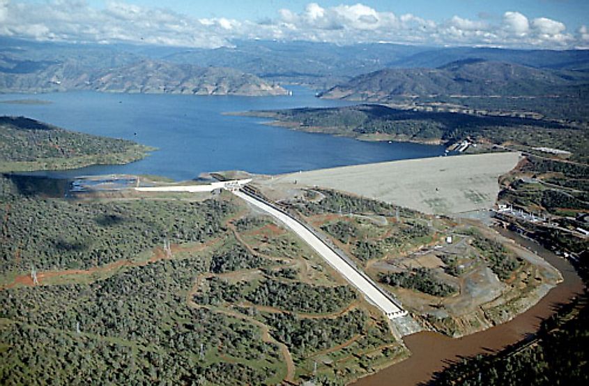 Aerial view of the Oroville Dam on the Feather River in Oroville, California