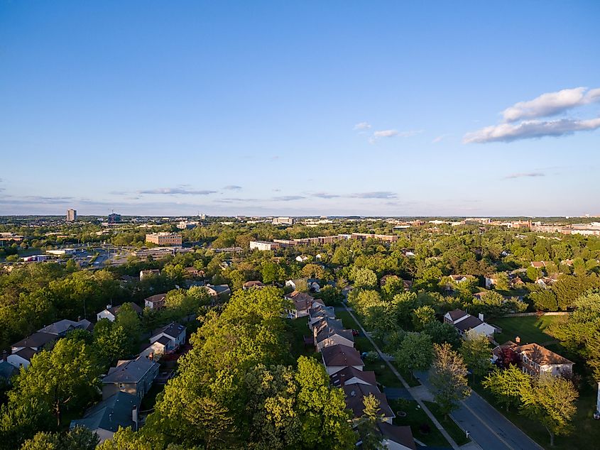 Aerial view of Rockville, Maryland.