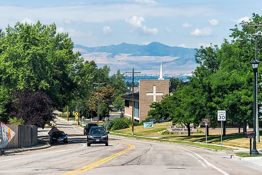 Residential street in Cottonwood Heights, Utah.