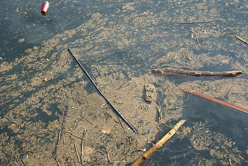 Polluted waters of Puget Sound by the waterfront in Seattle, Washington