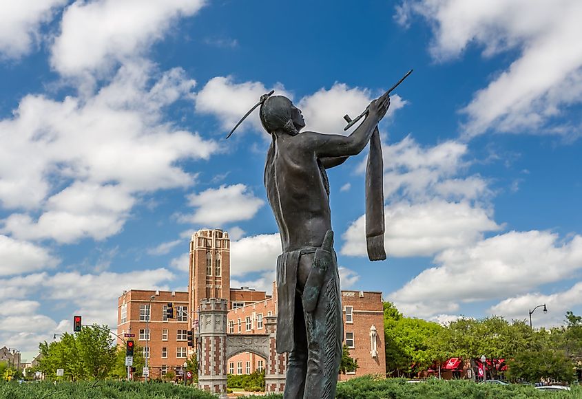 A bronze statue at the University of Oklahoma in Norman, Oklahoma