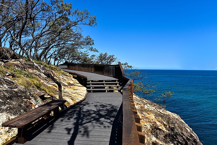 Walkway with ocean view on North Stradbroke Island, Queensland, Australia.